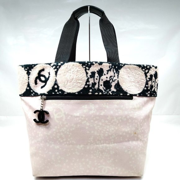 Chanel Pink X Black Terry Cloth Cc Logo Tote Bag - Picture 1 of 8
